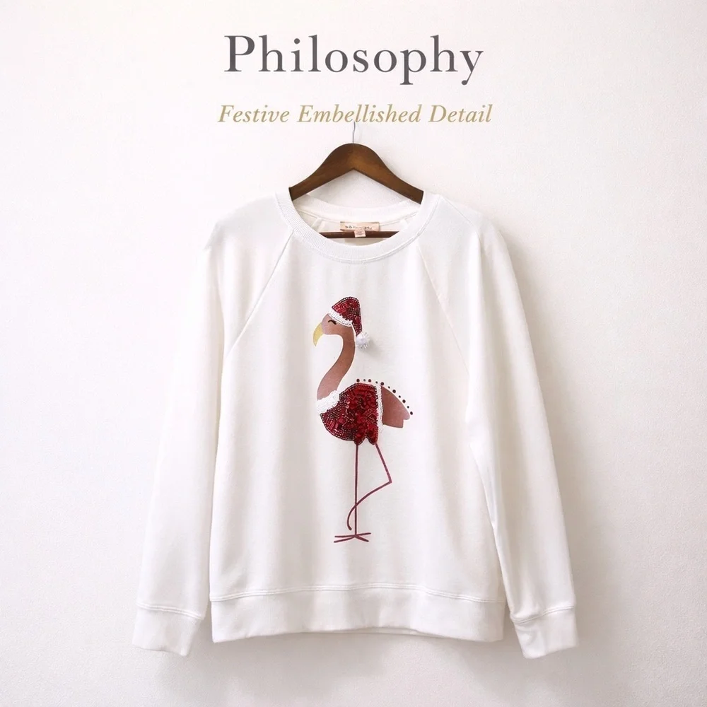 Philosophy Embellished Flamingo Sweatshirt | Size Large